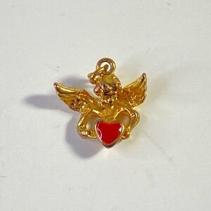 Vintage Gold Tone Angel Cherub Heart Pendant Charm